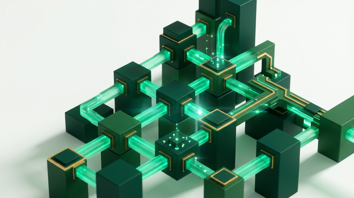 Representação visual de ecossistema digital integrado, com ícones de banco, cartão e pagamentos conectados por linhas sinuosas, simbolizando o Banking as a Service.