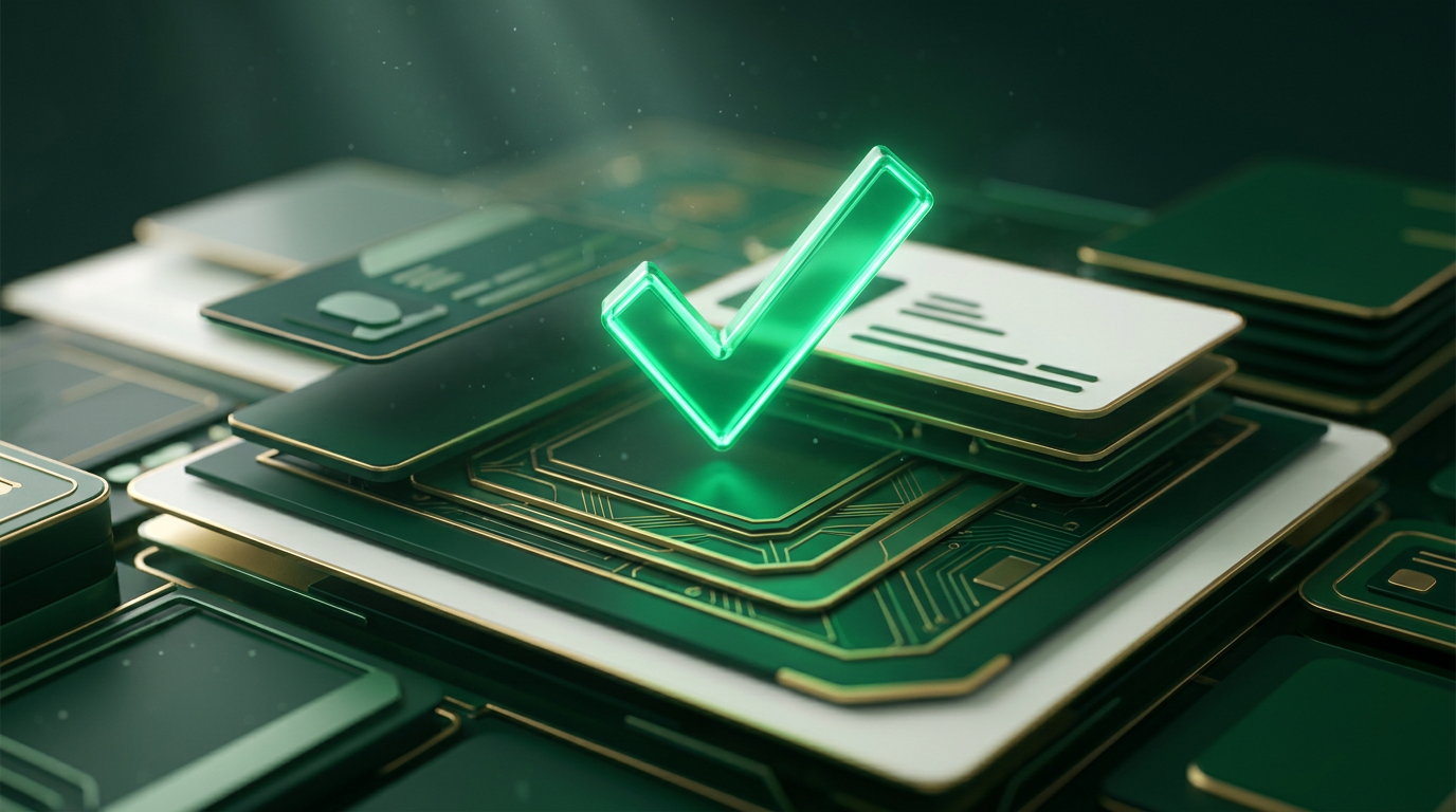 Representação digital de documentos corporativos e análise de dados, com grafismos que indicam segurança e fluidez no processo de KYC.