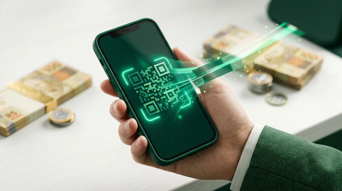 Diagrama de fluxo de integração da API Pix com setas indicando comunicação entre sistemas de uma empresa, o Banco Central e a BS Finance Tech.