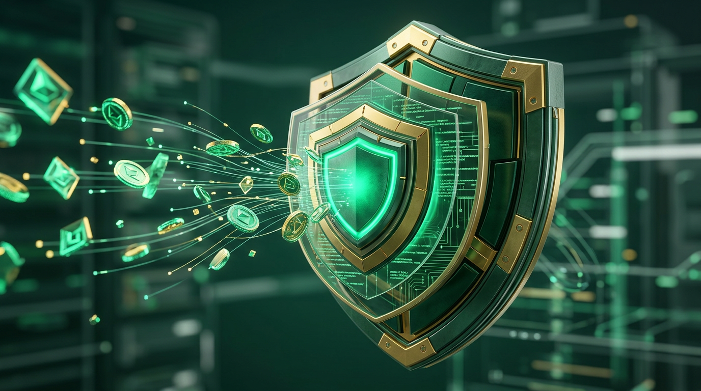 Representação visual de camadas de segurança de dados em uma rede digital, simbolizando proteção antifraude para fintechs.