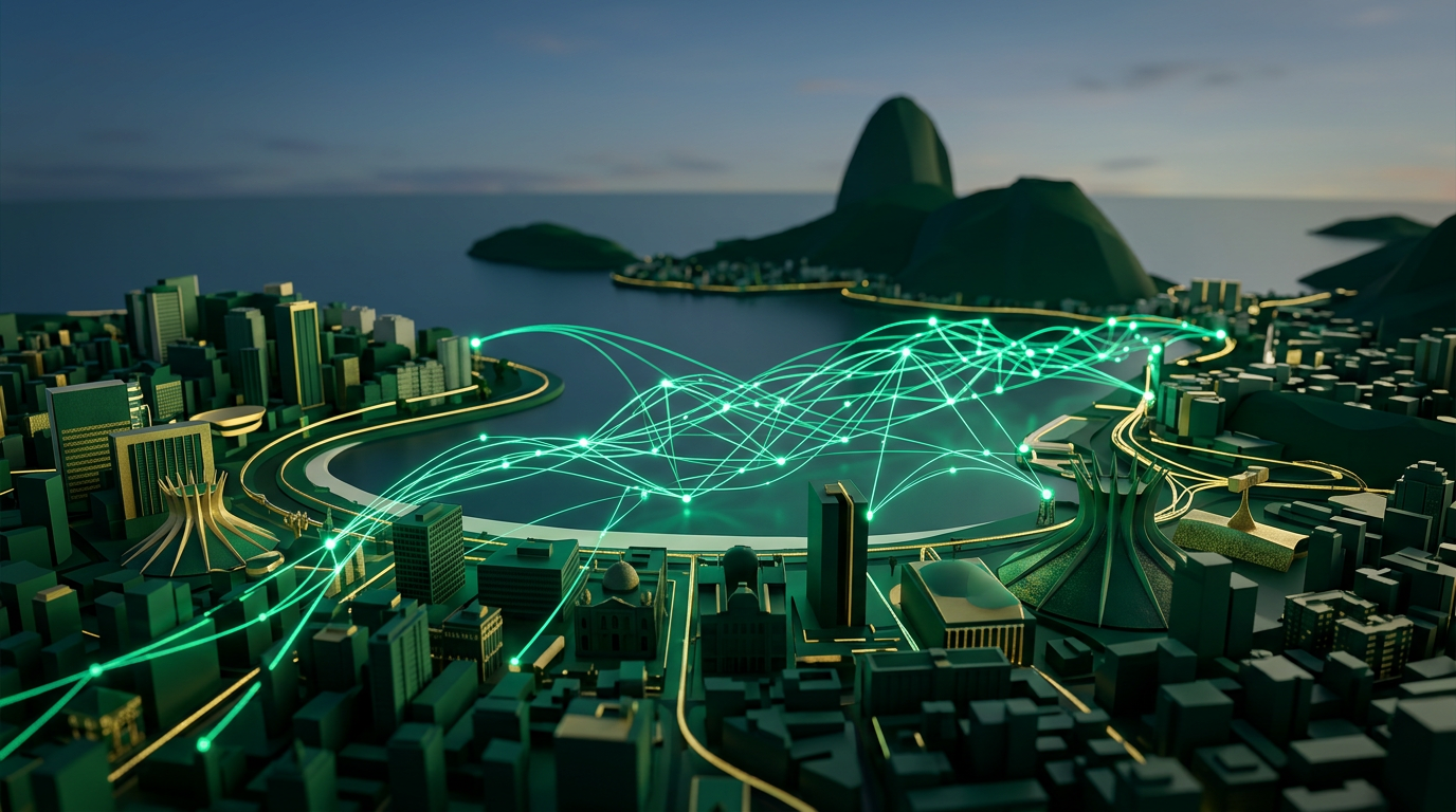 Representação visual de dados e transações financeiras em rede, simbolizando eficiência e controle através da API Pix.