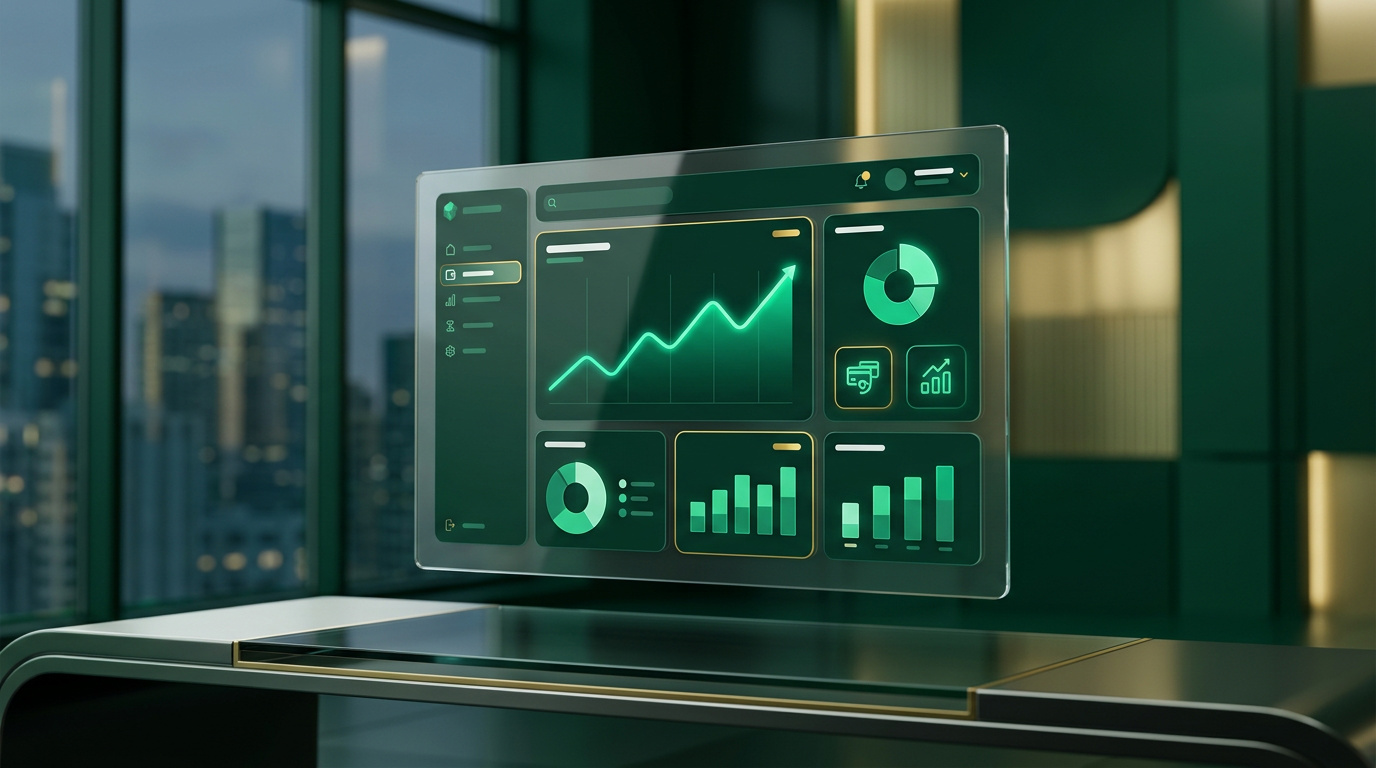 Painel de controle de conta digital corporativa com métricas financeiras e fluxo de pagamentos.