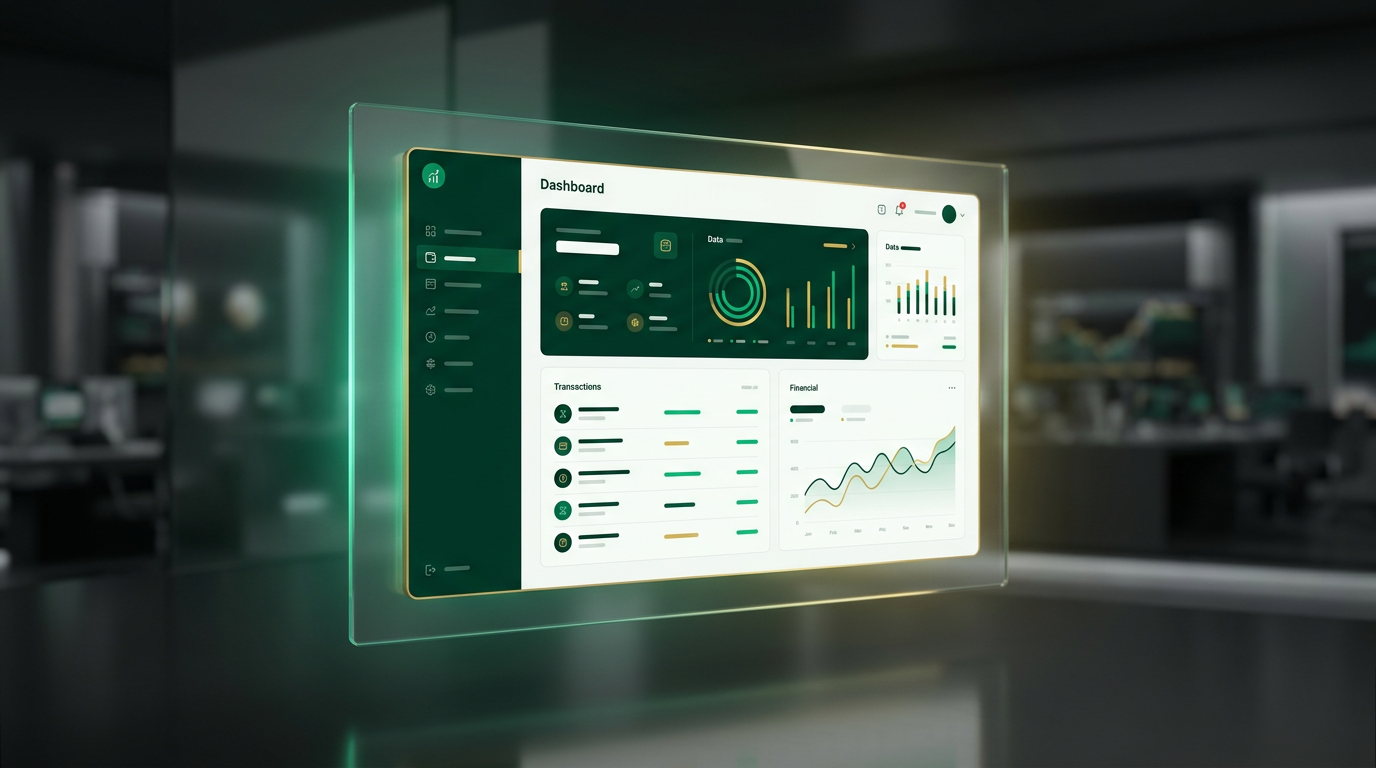 Decisores de negócios inovadores analisando gráficos de eficiência financeira em tablets e laptops, com foco em uma plataforma de conta PJ digital e o logo da BS Finance ao fundo.