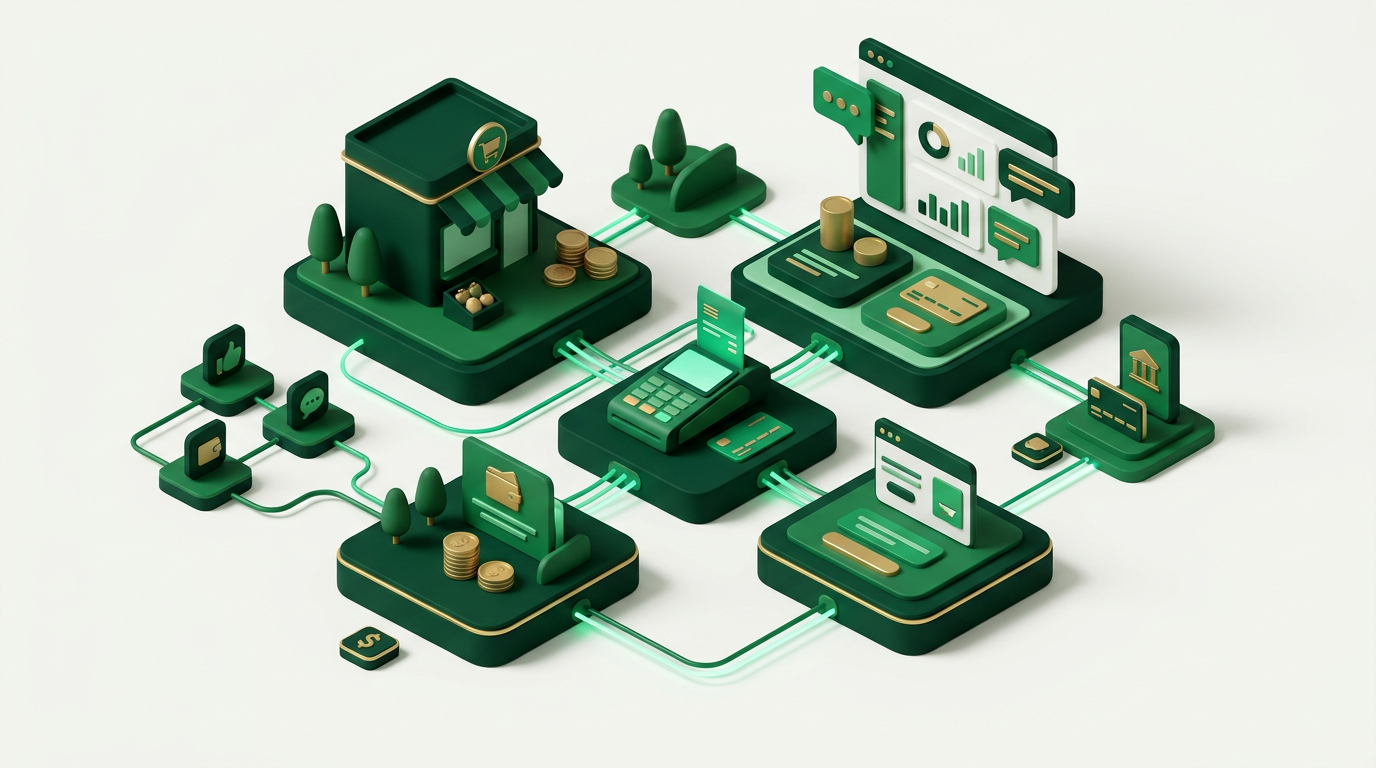 Diagrama ilustrando a conexão entre plataformas digitais e serviços financeiros via APIs BaaS, com dados e setas de fluxo de serviço.