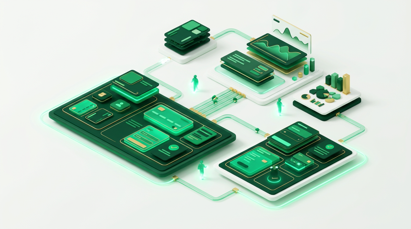 Visão aérea de uma cidade com linhas de conexão digitais representando a interconexão de serviços em embedded finance.