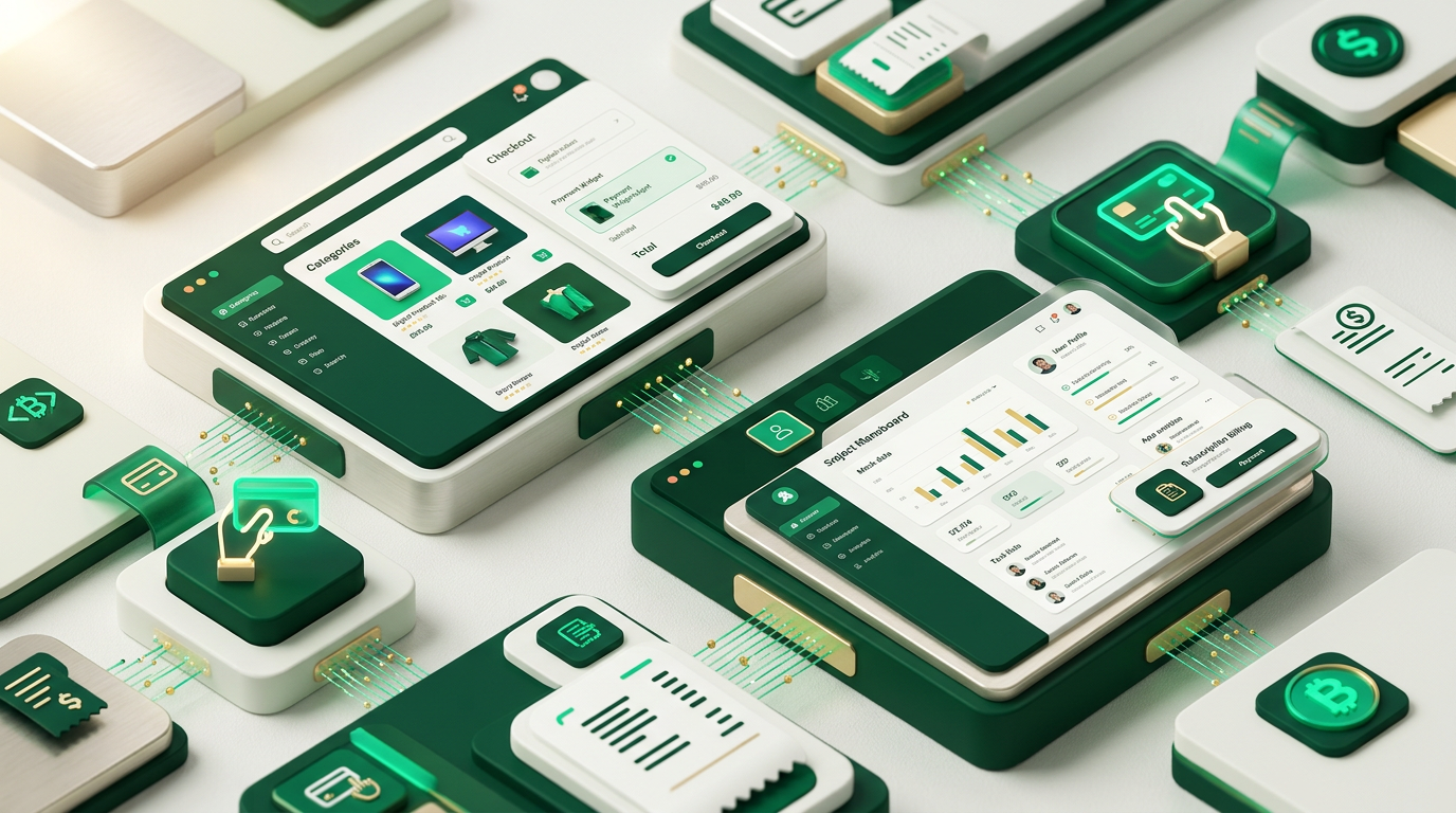 Representação visual da integração de serviços financeiros em diferentes plataformas digitais.