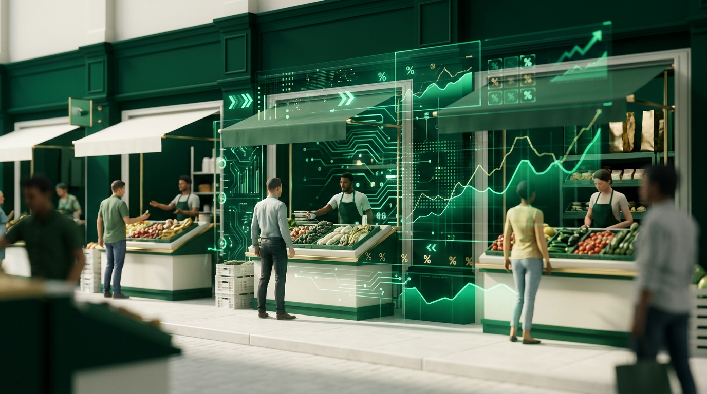 Telas de computador e gráficos exibindo dados financeiros e fluxo de caixa, representando a complexidade da gestão financeira em um marketplace.