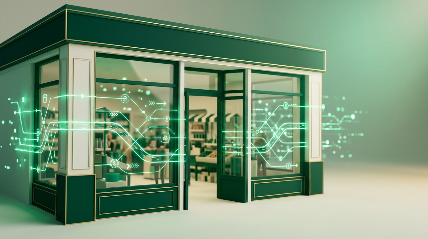 Representação visual de um ecossistema digital complexo, com conexões de dados e serviços financeiros interligados, simbolizando a infraestrutura de um marketplace fintech.